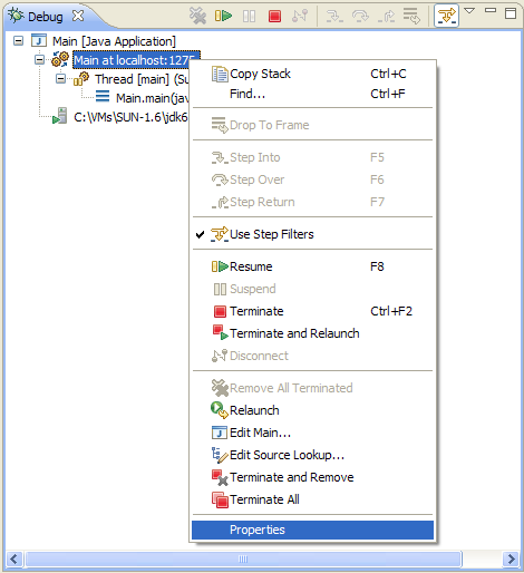 Debug Target Properties